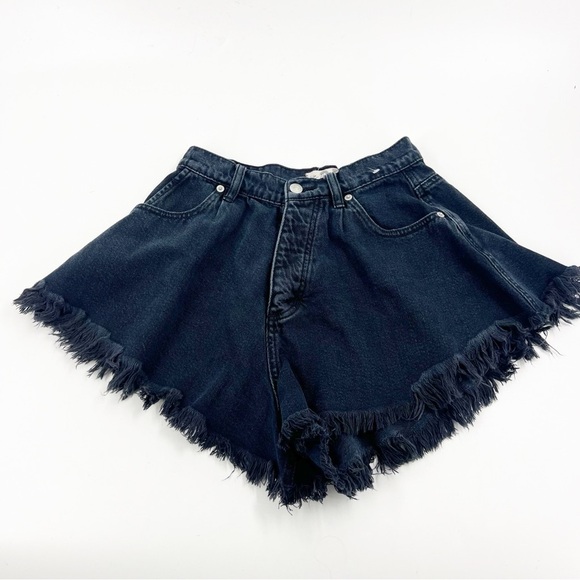✅ WE THE FREE BLACK DENIM FRAYED BUTTON FLY FRONT SHORTS WIDE LEG SIZE 25 - Picture 2 of 11